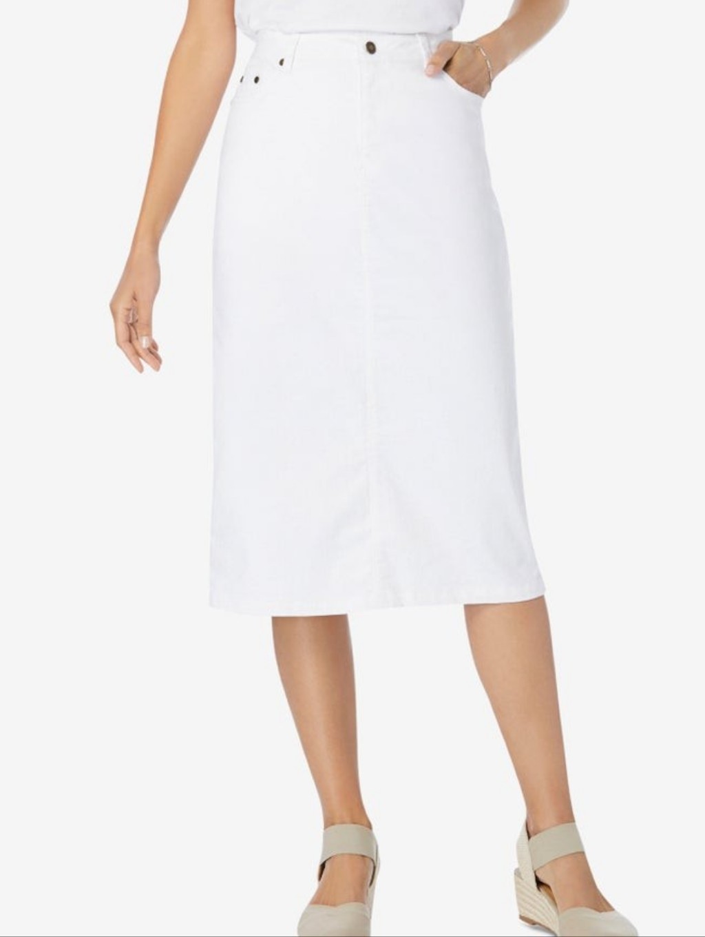 Nwt Womenâs Within White Midi Stretch Denim Skirt Sz 38 (5x)